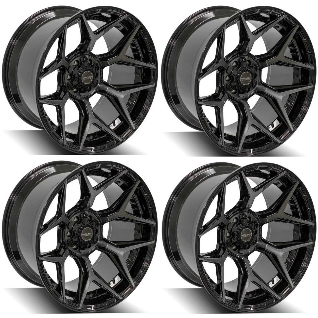 Set 4 24" 4PLAY 4P06 24x10 6x5.5 6x135 18mm Black Brushed Face & Tint Clear Rims