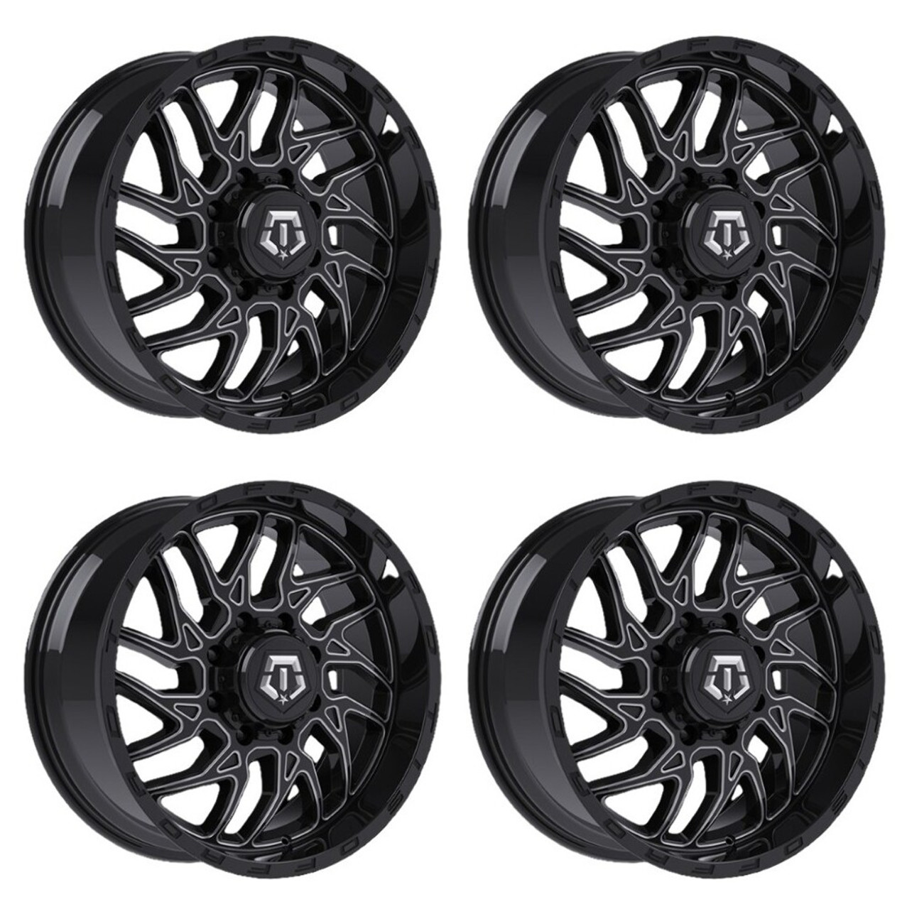 Set 4 20" TIS 544BM 2.0 Gloss Black w/ Milled Accents 20x10 Wheels 8x180 -20mm