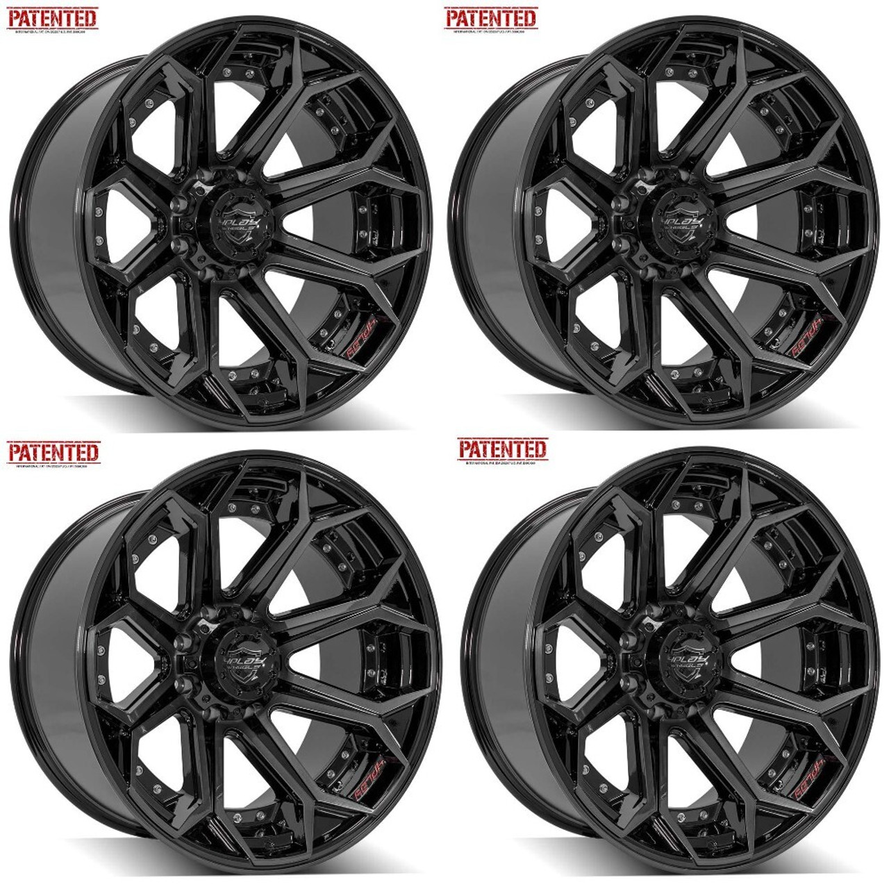 Set 4 20" 4PLAY 4P80R 20x10 5x5 5x5.5 -24mm Black Brushed Face & Tinted Clear