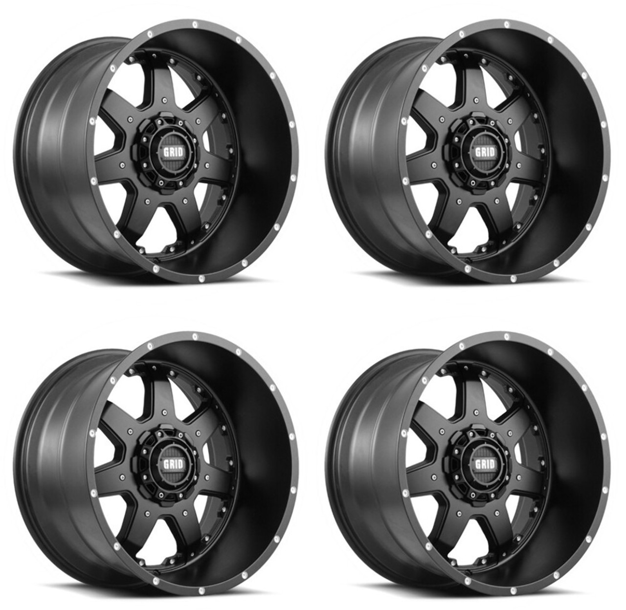 Set 4 20" Grid Offroad GD01 Matte Black 20x9 Wheels 6x135 6x5.5 0mm Rims