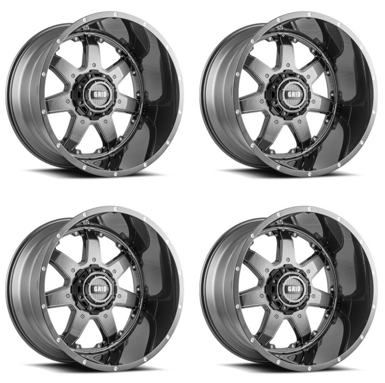 Set 4 24" Grid Offroad GD01 Gloss Graphite Milled 24x14 Wheels 6x135 6x5.5 -76mm