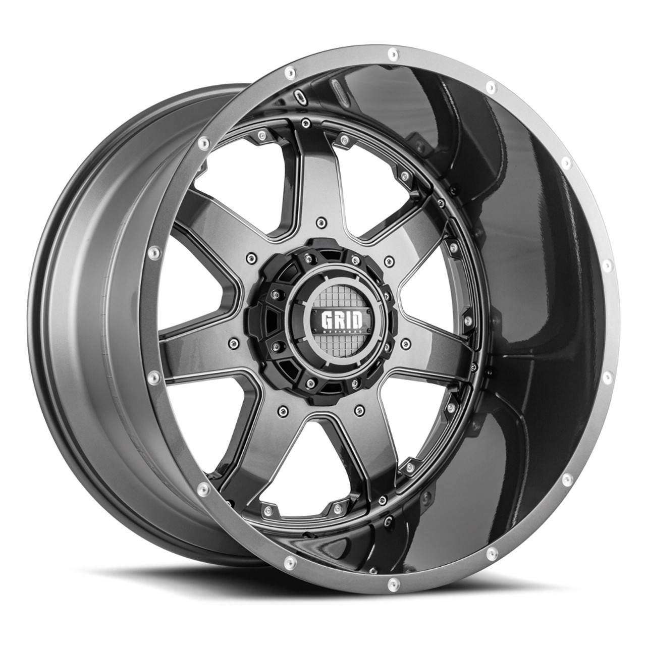 22" Grid Offroad GD01 Gloss Graphite / Milled 22x12 Wheel 5x5 5x5.5 -44mm Rim
