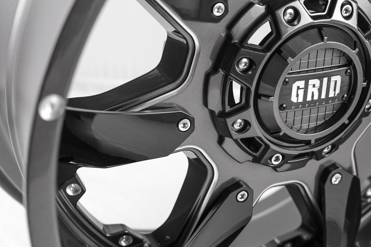 22" Grid Offroad GD01 Gloss Graphite / Milled 22x12 Wheel 5x5 5x5.5 -44mm Rim