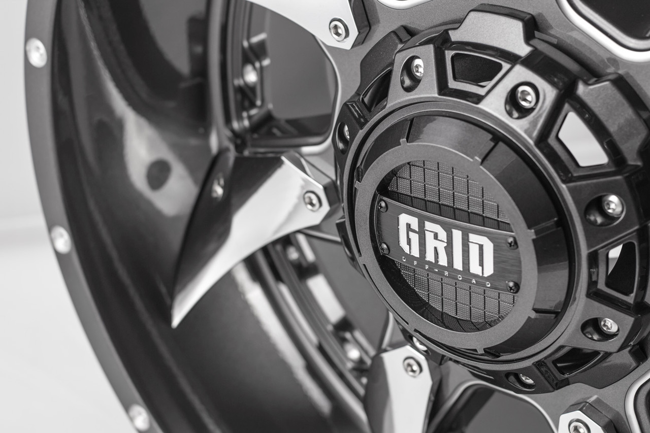 22" Grid Offroad GD01 Gloss Graphite / Milled 22x12 Wheel 5x5 5x5.5 -44mm Rim