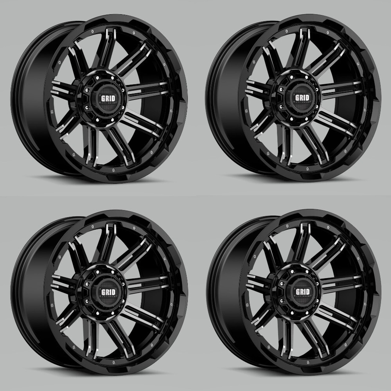 Set 4 22" Grid Offroad GD18 22x10 6x135 6x5.5 -18mm Wheels DDT Gloss Black Rims