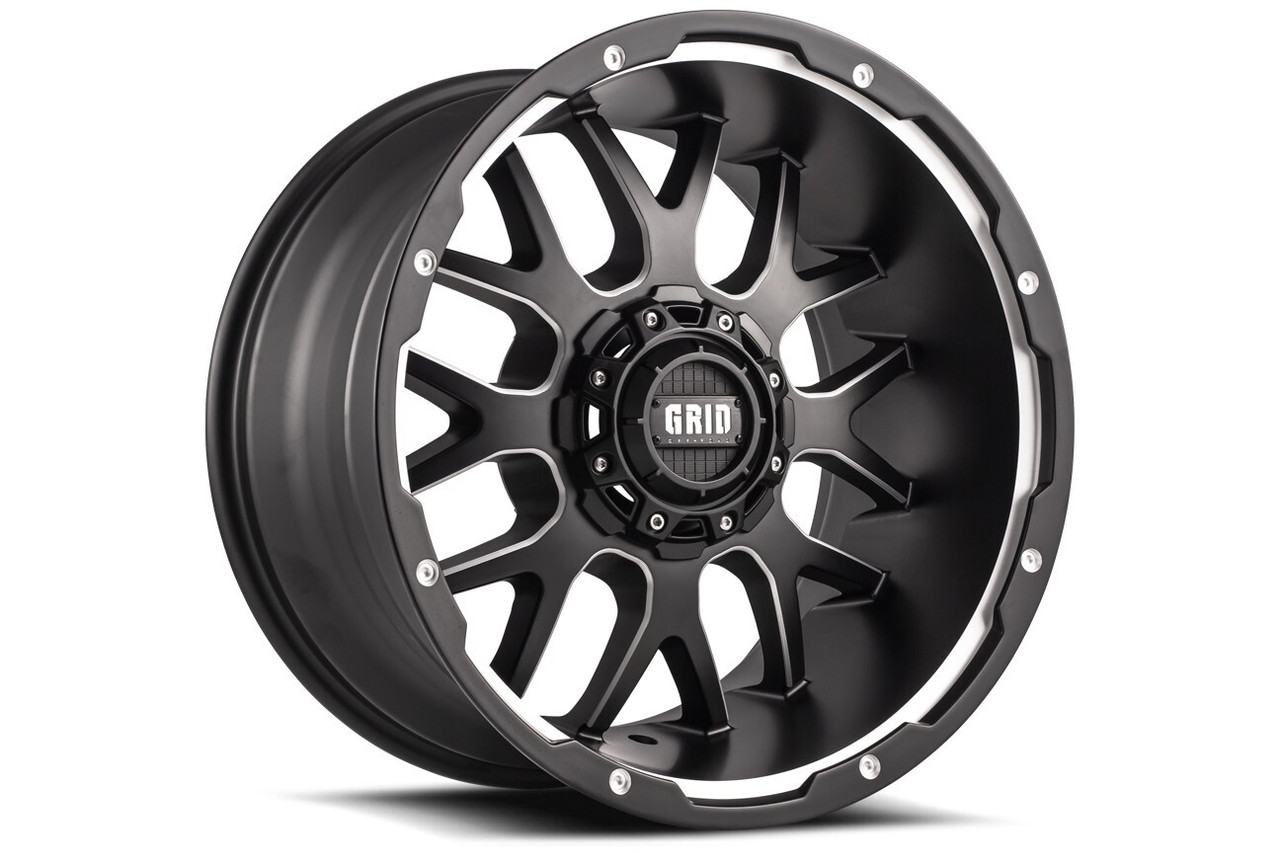 20" Grid Offroad GD02 20x9 5x5 5x5.5 15mm Wheel Matte Black Milled Truck Rim
