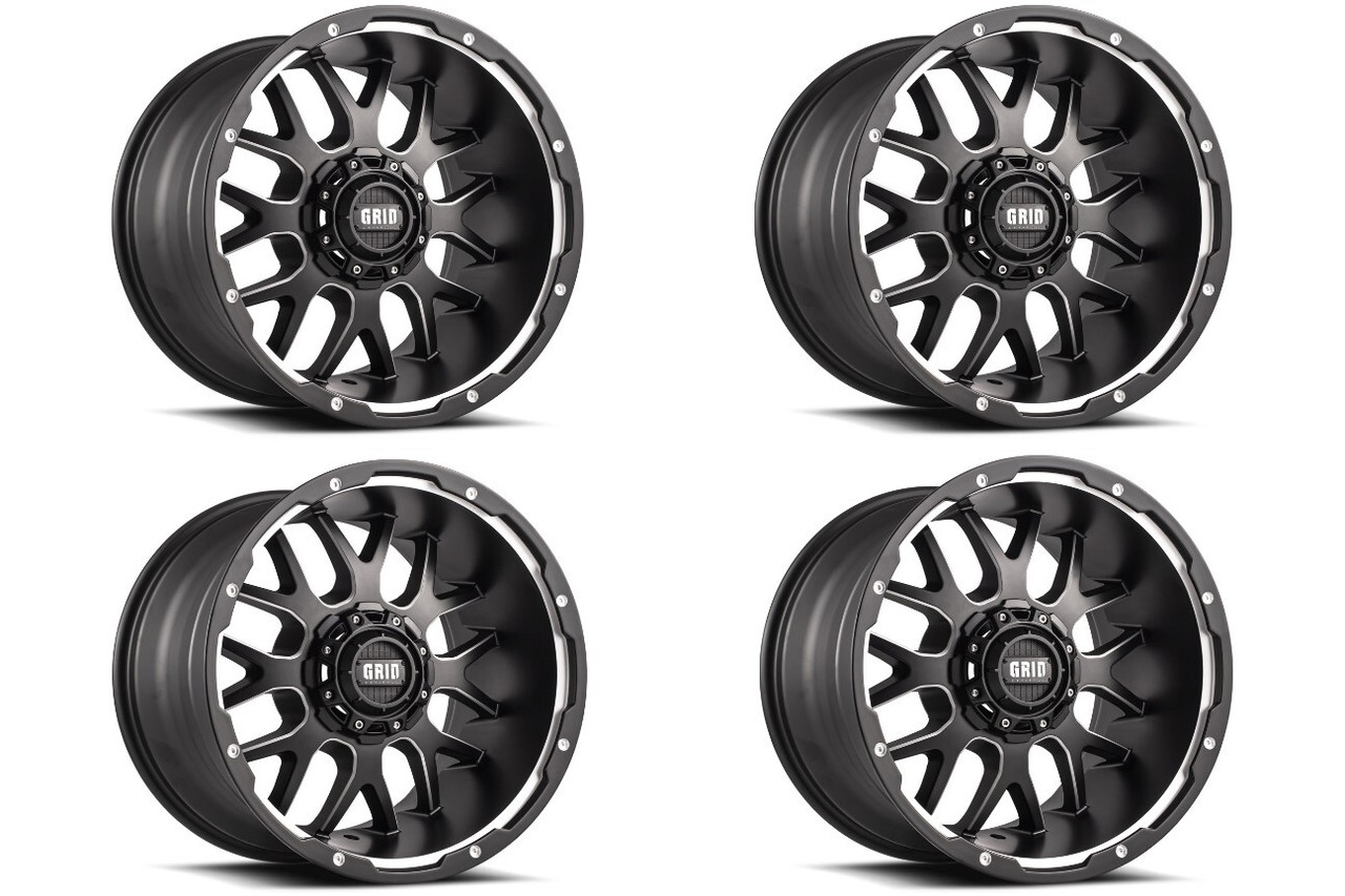 Set 4 20" Grid Offroad GD02 20x9 5x5 5x5.5 15mm Wheels Matte Black Milled Rims