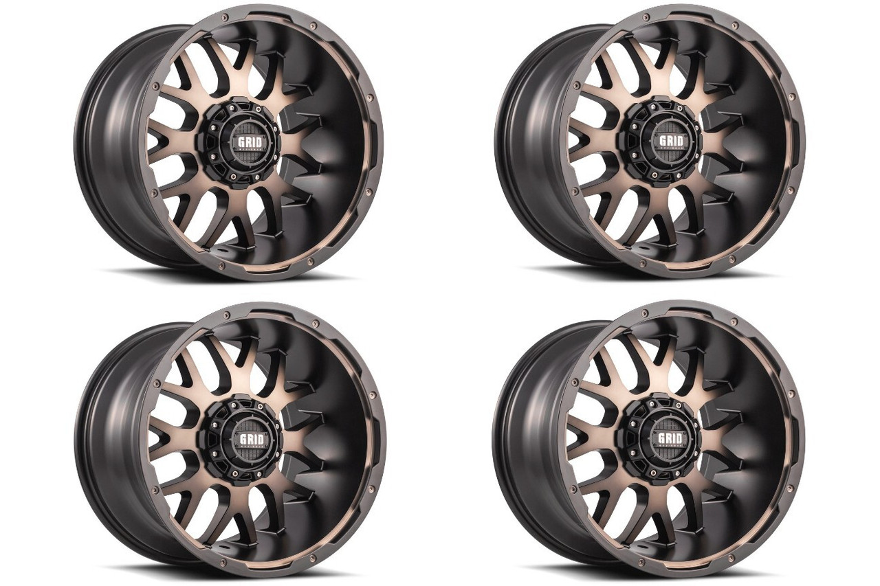 Set 4 20" Grid Offroad GD02 20x9 5x5 5x5.5 0mm Wheels Matte Black Dark Tint Rims
