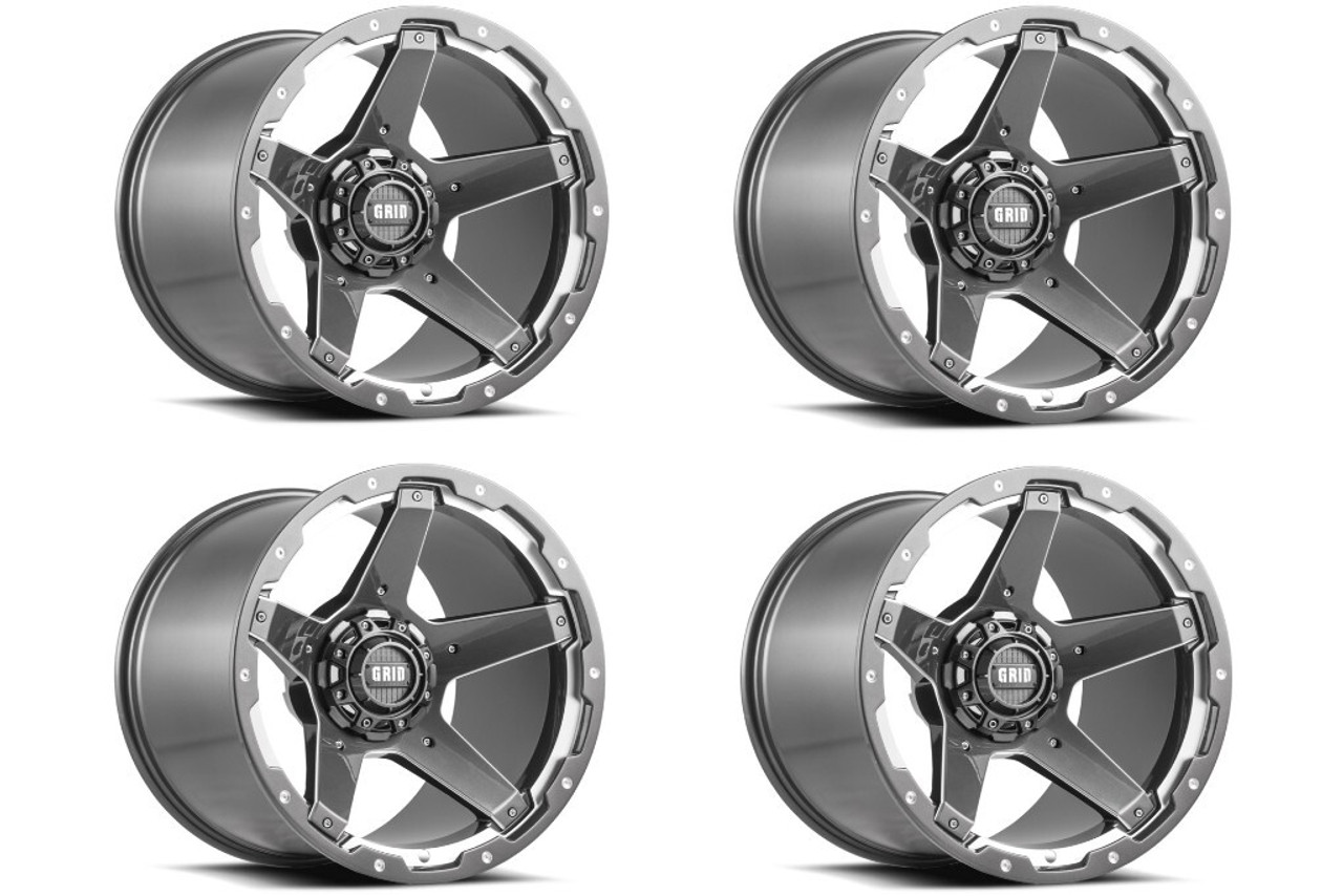 Set 4 17" Grid Offroad GD04 17x9 5x5 5x5.5 -12mm Gloss Graphite Milled Wheels