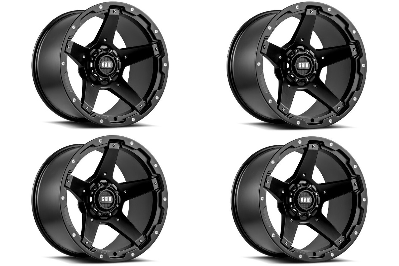 Set 4 17" Grid Offroad GD04 17x9 5x5 5x5.5 -12mm Wheels Matte Black Lifted Rims