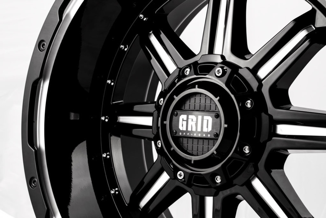 20" Grid Offroad GD10 20x9 6x5.5 18mm Wheel Gloss Black Milled For Chevy GMC Ram