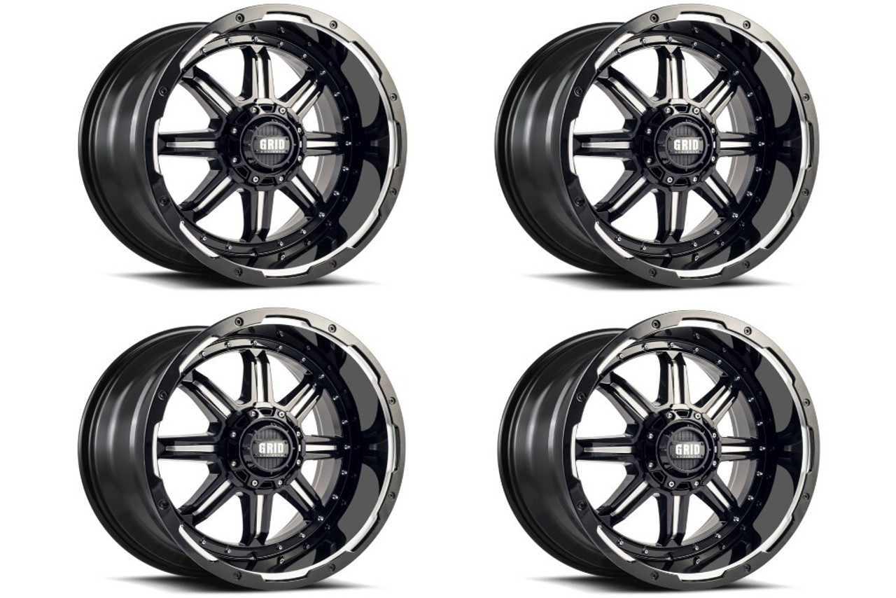 Set 4 20" Grid Offroad GD10 20x9 6x5.5 18mm Wheels Gloss Black Milled Truck Rims