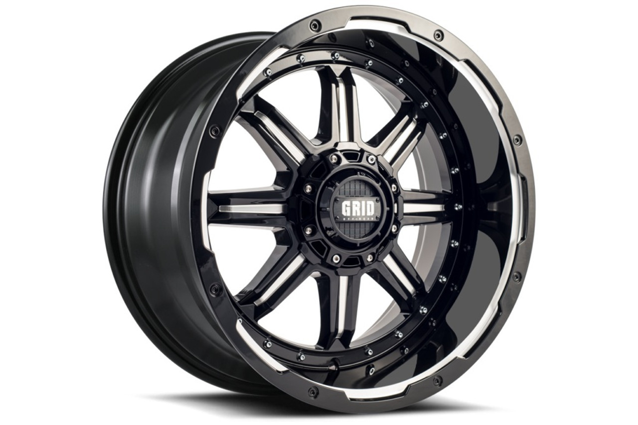 Set 4 20" Grid Offroad GD10 20x9 5x5 5x5.5 15mm Wheels Gloss Black Milled Rims