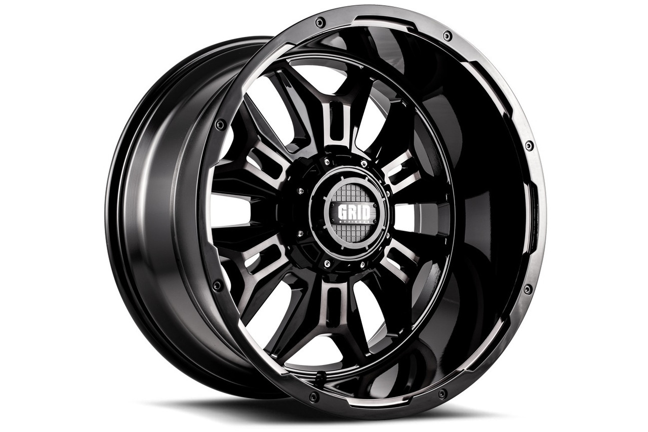 22" Grid Offroad GD11 DDT 22x12 5x5 5x5.5 -44mm Wheel Gloss Black Lip Lifted Rim