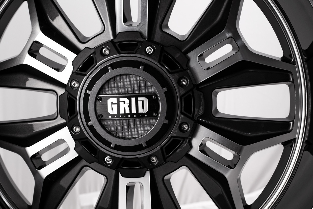 22" Grid Offroad GD11 DDT 22x12 5x5 5x5.5 -44mm Wheel Gloss Black Lip Lifted Rim