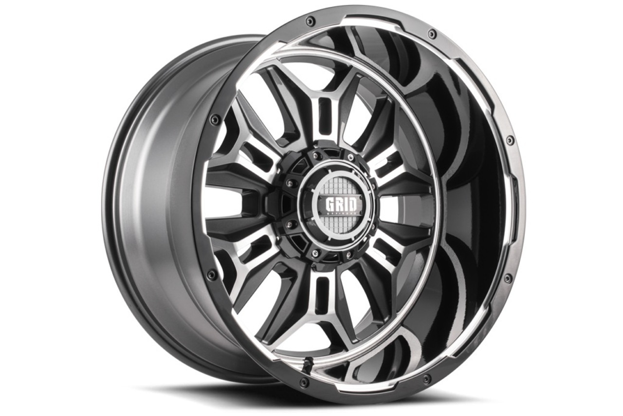 Set 4 22" Grid Offroad GD11 22x12 5x5 5x5.5 -44mm Gloss Anthracite Black Lip Rim
