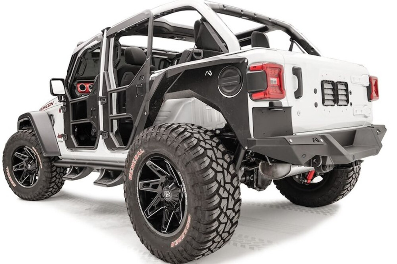 Fab Fours Rear Bumper License Plate Bracket M4550-1 Fits 18-25 Jeep Wrangler; Black Steel Powder Coated