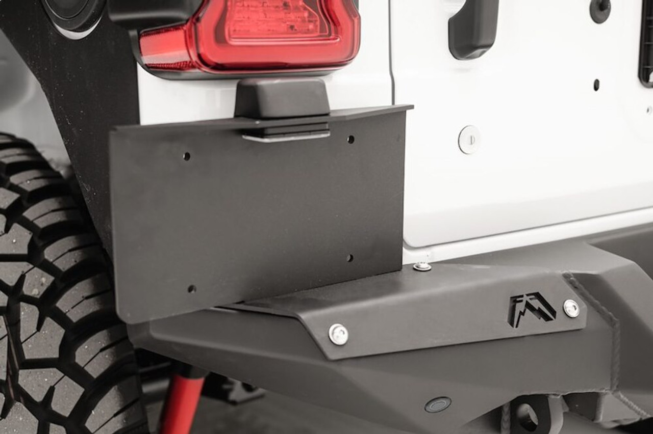 Fab Fours Rear Bumper License Plate Bracket M4550-1 Fits 18-25 Jeep Wrangler; Black Steel Powder Coated