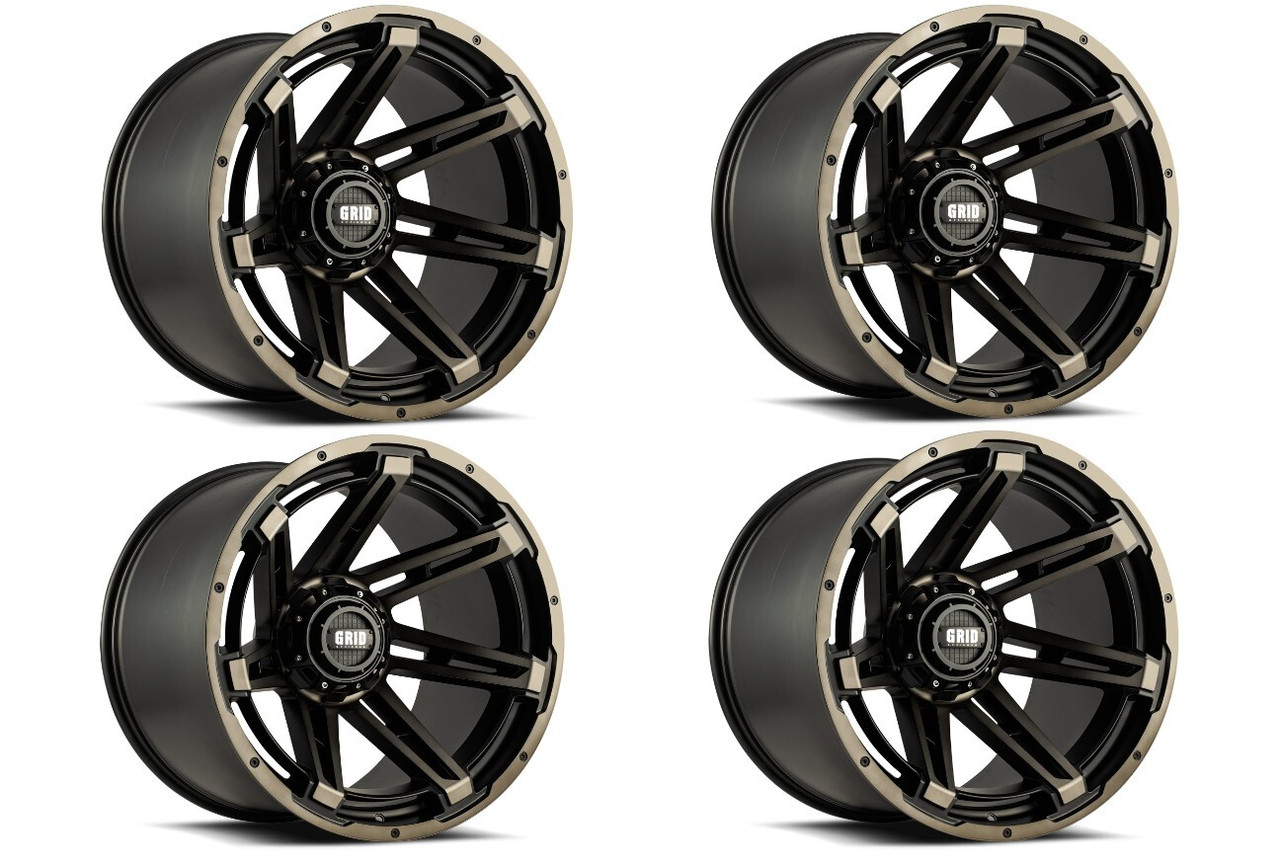 Set 4 20" Grid Offroad GD12 20x9 6x135 6x5.5 15mm Wheels DDT Matte Black Lip Rim