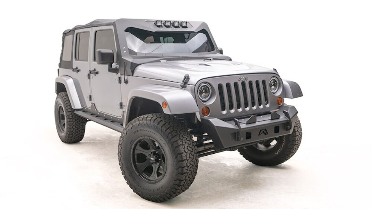 Fab Fours Stubby Bumper No Guard JK07-B1951-1 Fits  07-18 Jeep Wrangler JK; External Winch Mount; Black Steel