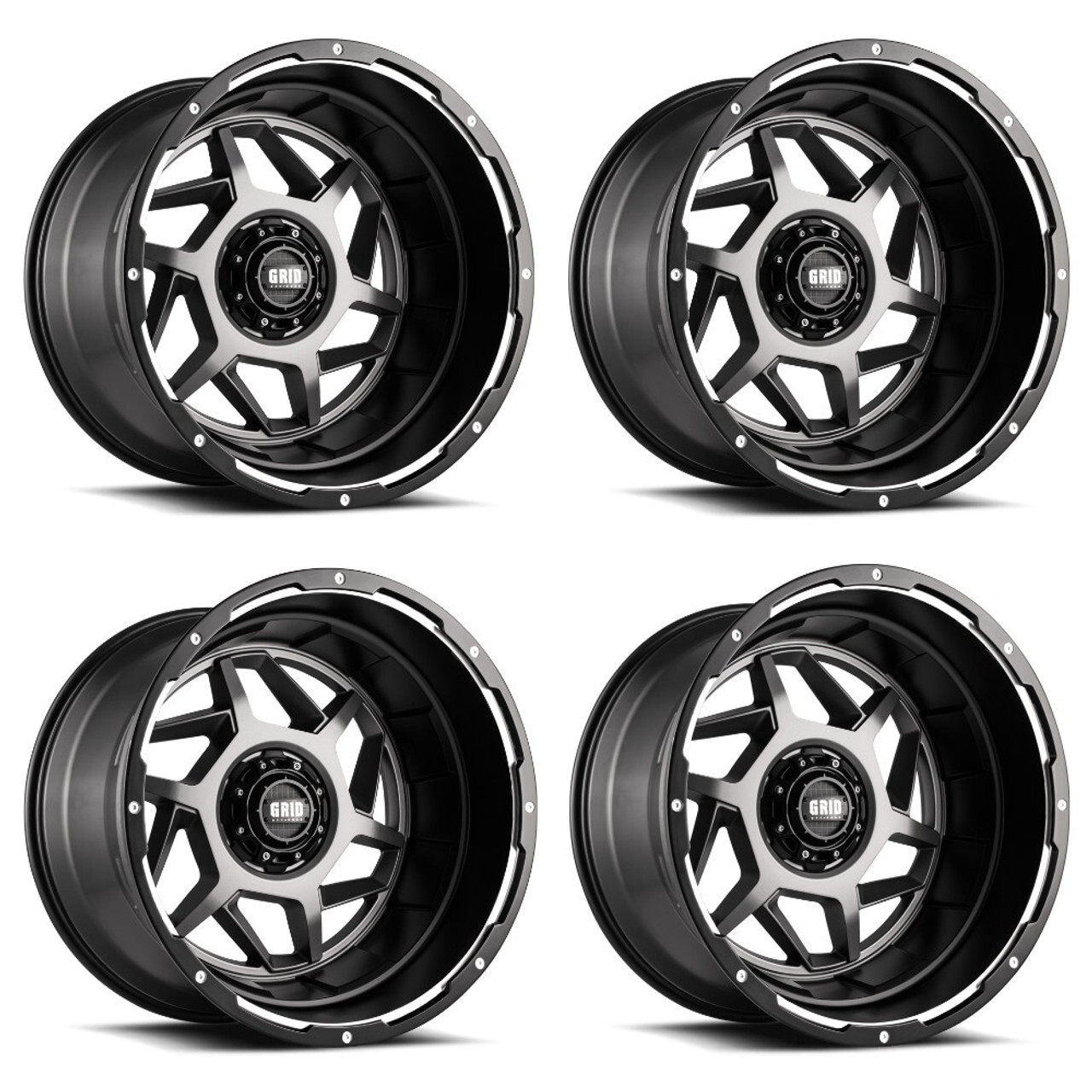 Set 4 20" Grid Offroad GD14 20x9 6x135 6x5.5 0mm Matte Anthracite Black Lip Rims
