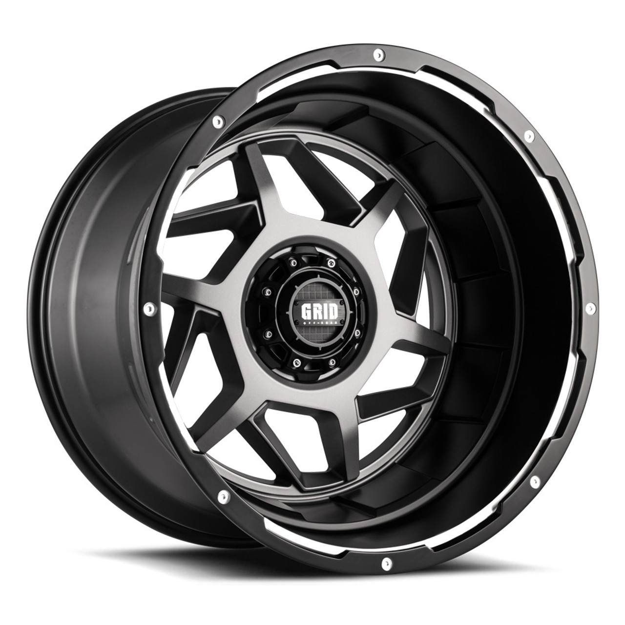 Set 4 20" Grid Offroad GD14 20x9 6x135 6x5.5 0mm Matte Anthracite Black Lip Rims