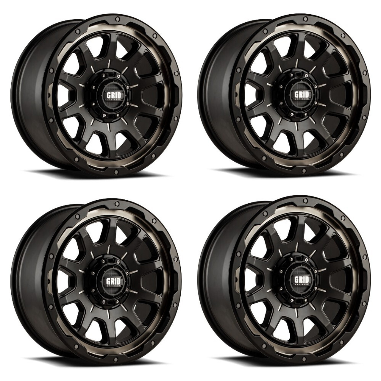 Set 4 20" Grid Offroad GD15 20x9 6x120 10mm Wheels DDT Matte Black Lip Rims