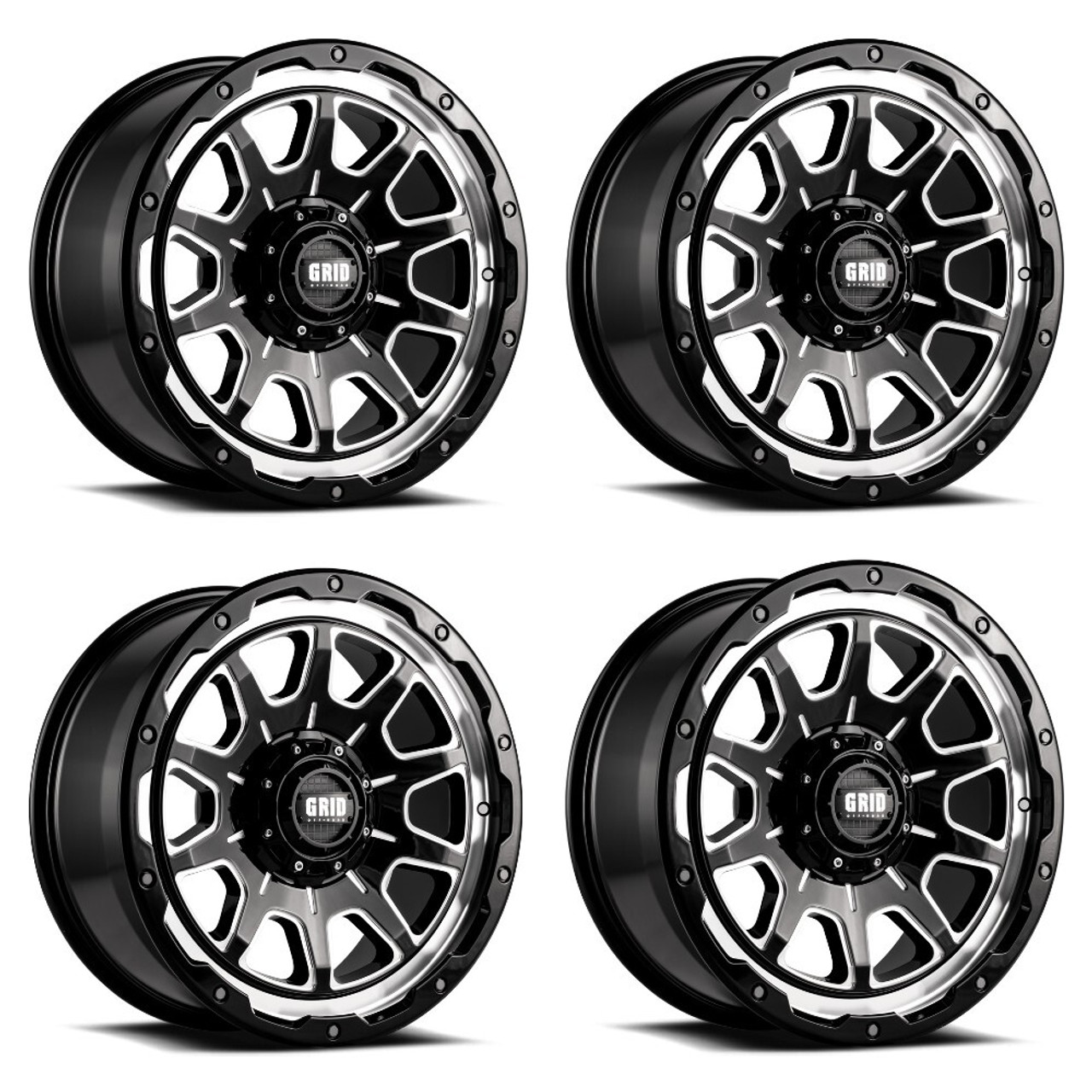 Set 4 20" Grid Offroad GD15 20x9 5x150 0mm Wheels Gloss Black Milled Rims