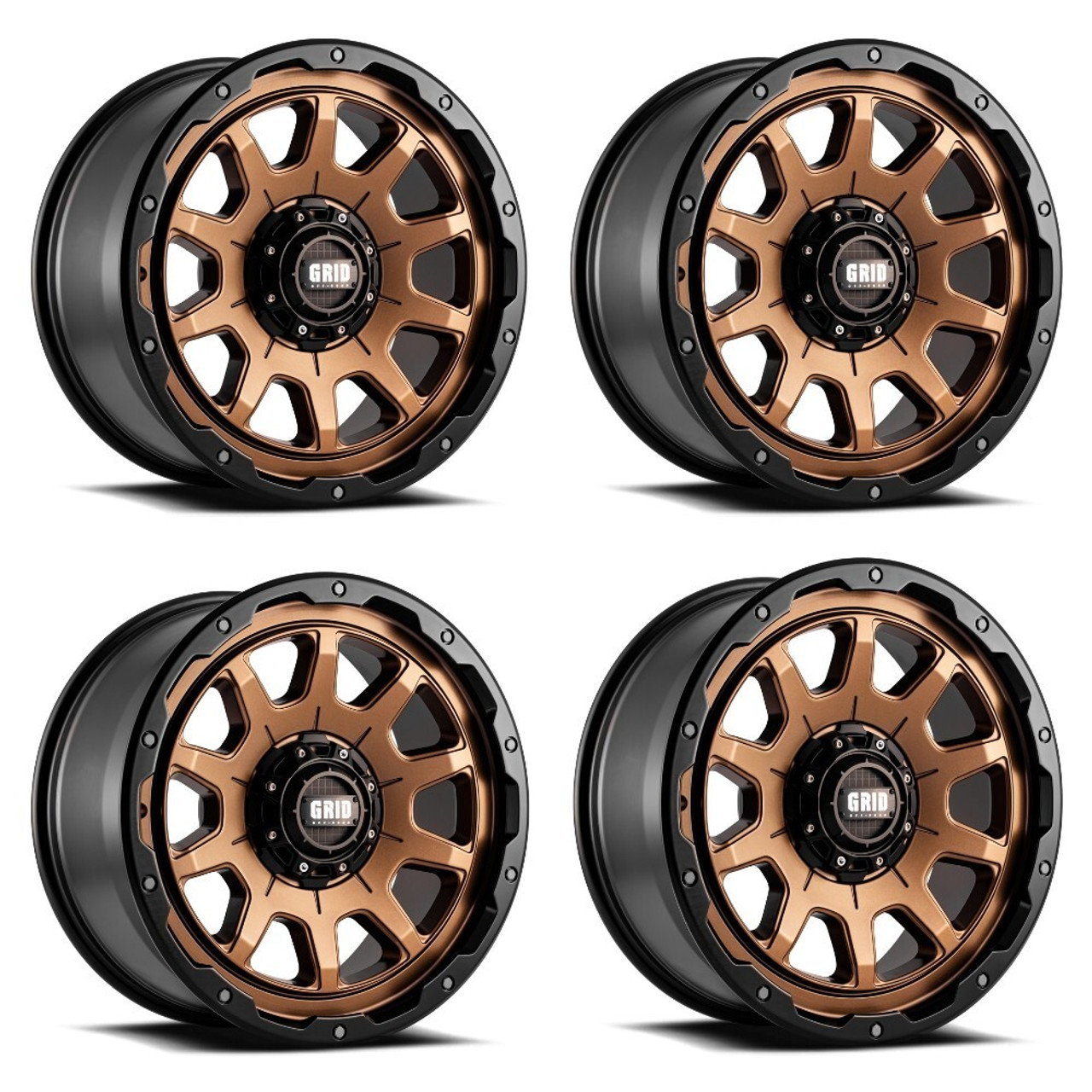 Set 4 20" Grid Offroad GD15 20x9 5x5 5x5.5 -12mm Matte Bronze Black Lip Rims