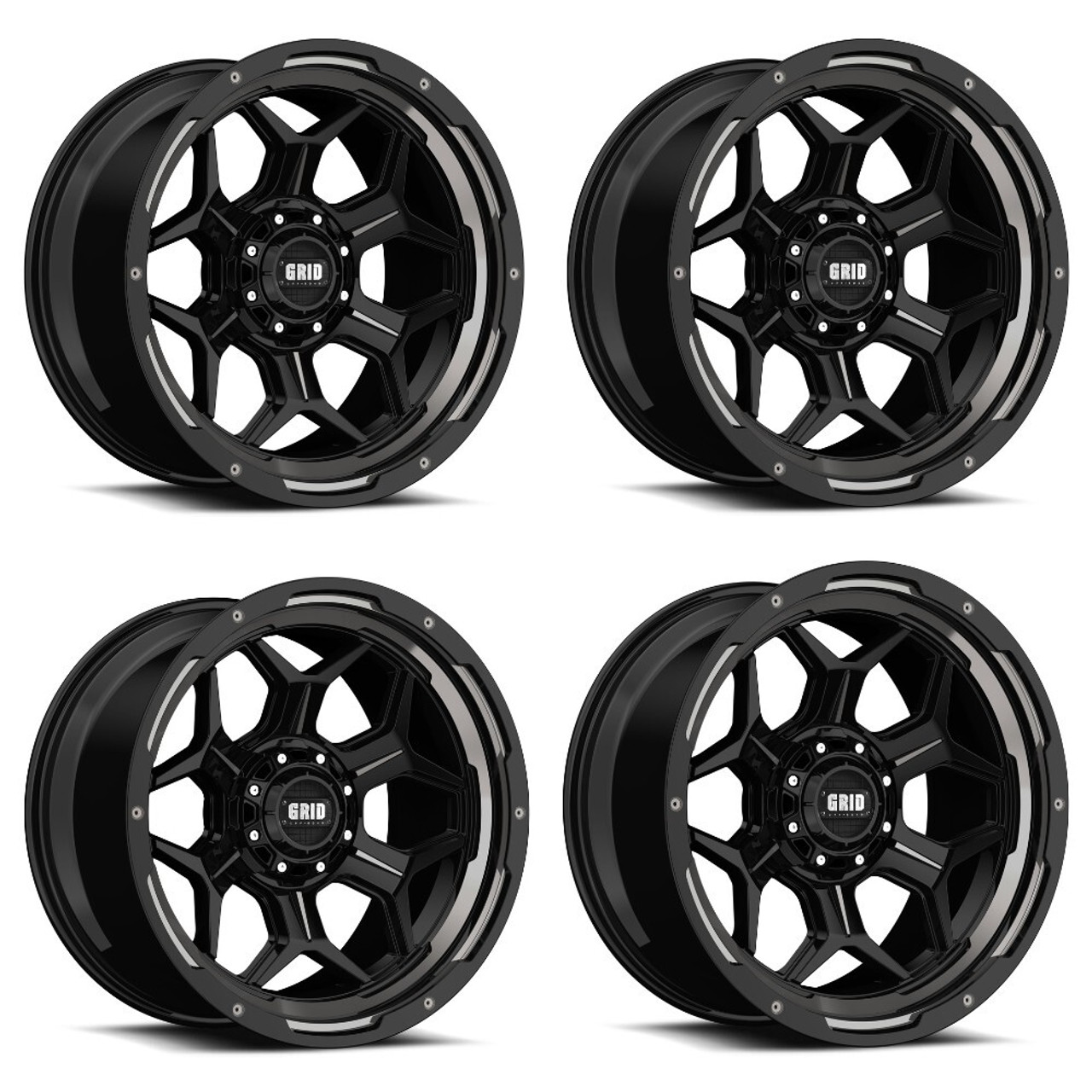 Set 4 20" Grid Offroad GD16 20x10 6x135 6x5.5 -25mm Wheels DDT Gloss Black Rims