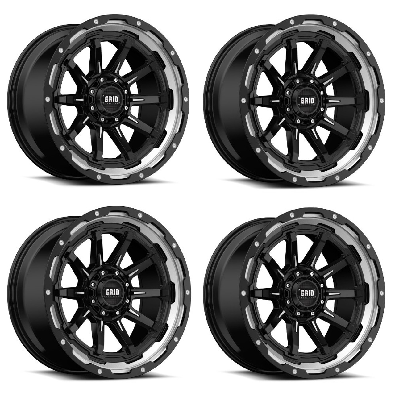 Set 4 20" Grid Offroad GD17  20x10 5x5 5x5.5 -25mm Gloss Black Machined Wheels