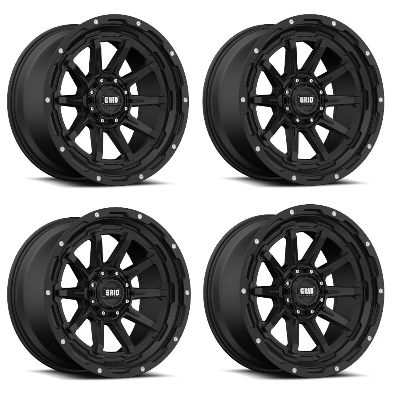 Set 4 18" Grid Offroad GD17 18x9 5x5 5x5.5 0mm Wheels Matte Black Truck Rims