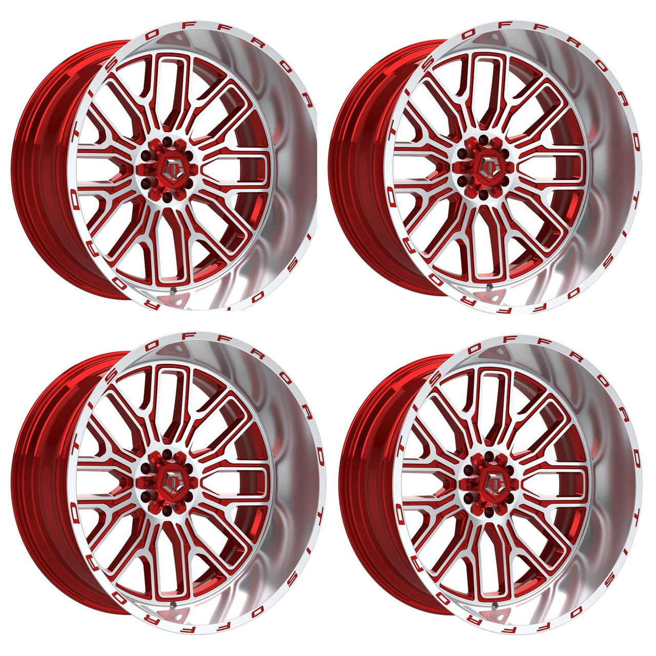 Set 4 24" TIS 560MRL 24x14 8x6.5 -76mm Wheels Gloss Red Machined & Lip Logo Rims