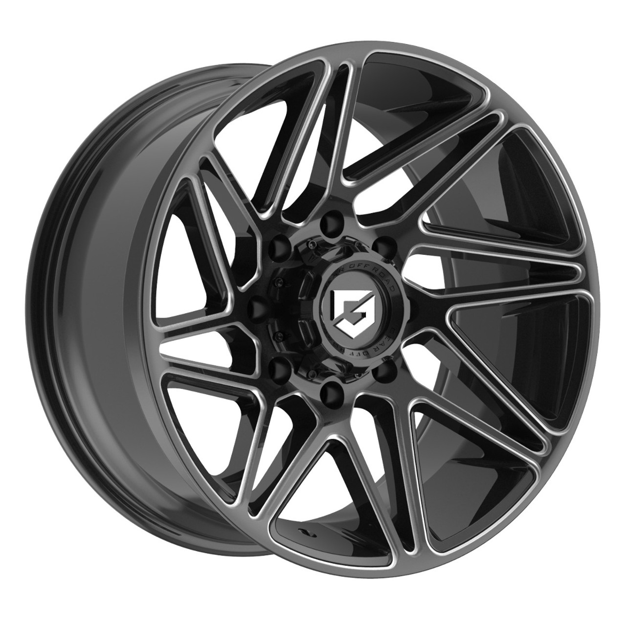 Set 4 20" Gear Off Road 777BM 20x10 8x6.5 -19mm Wheels Gloss Black Milled Rims
