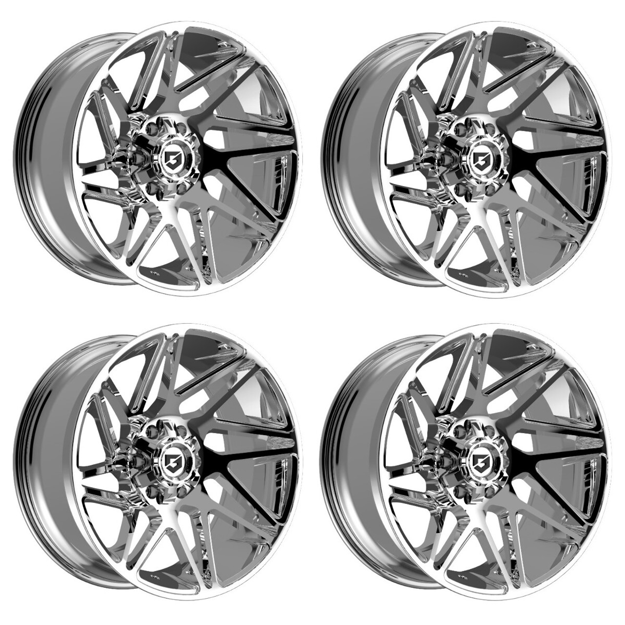 Set 4 20" Gear Off Road 777C Vortex 20x10 8x6.5 -19mm Chrome Plated Truck Wheels