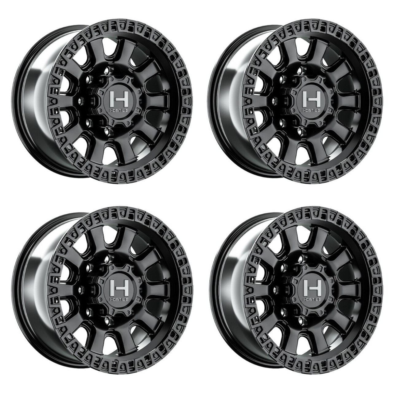 Set 4 18" Hostile H138 Crawler 18x9 8x6.5 12mm Asphalt Wheels Truck Rims
