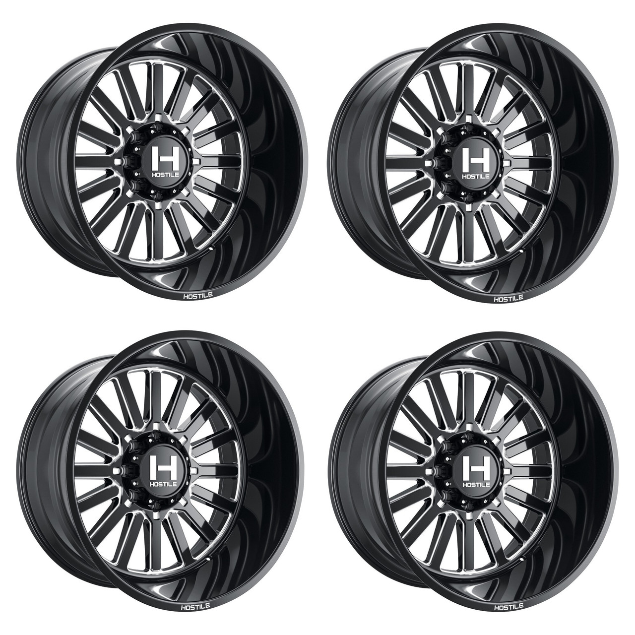 Set 4 22" Hostile H127 Titan 22x12 8x170 -44mm Wheels Blade Cut Truck Rims