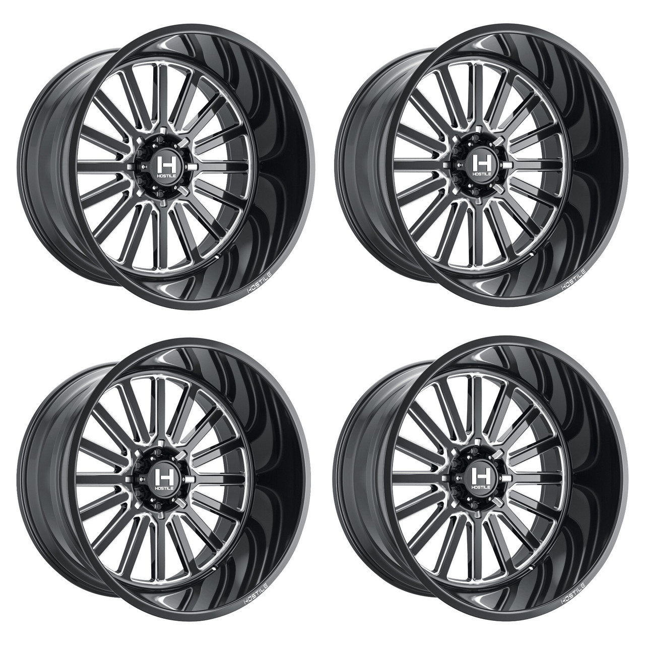 Set 4 20" Hostile H127 Titan 20x10 6x5.5 -19mm Wheels Blade Cut Lifted Rims