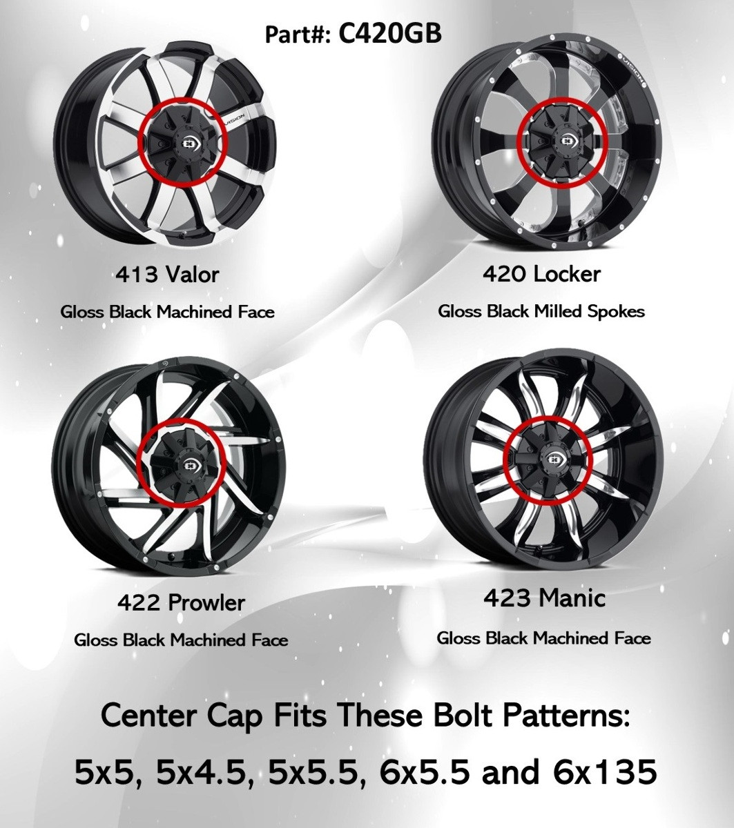 Vision C420GB center cap gloss black 5/6 lug