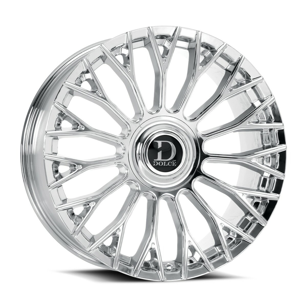 Set 4 22" Dolce Luxury Roma 22x9 5x115 5x120 15mm Chrome w Floating Cap Wheels