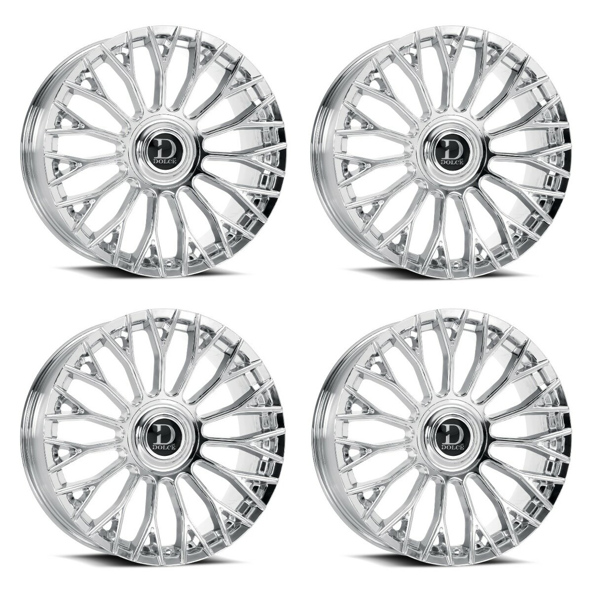 Set 4 22" Dolce Luxury Roma 22x9.5 6x135 6x5.5 35mm Chrome Floating Cap Wheels