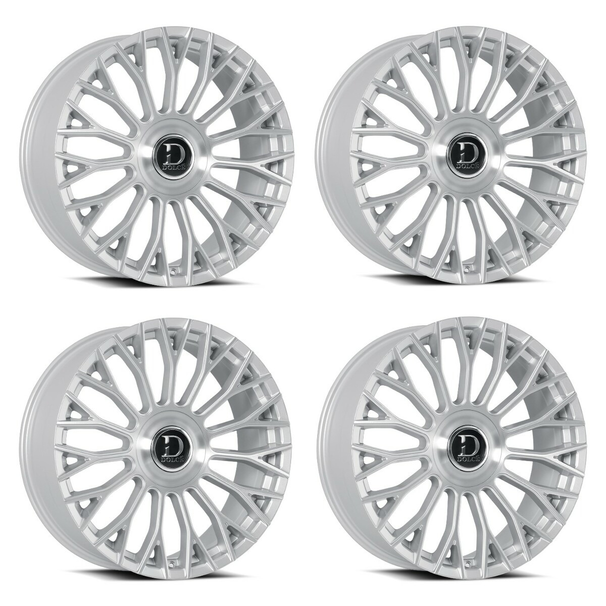 Set 4 24" Dolce Roma 24x10 6x135 6x5.5 35mm Sliver Brush Face Floating Cap Rims