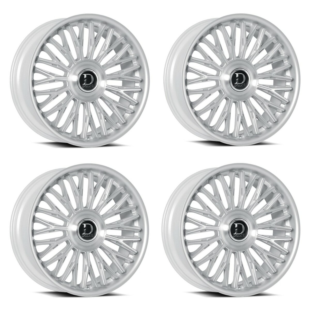 Set 4 24" Dolce Lusso 24x10 6x135 6x5.5 25mm Sliver Brush Face Floating Cap Rims
