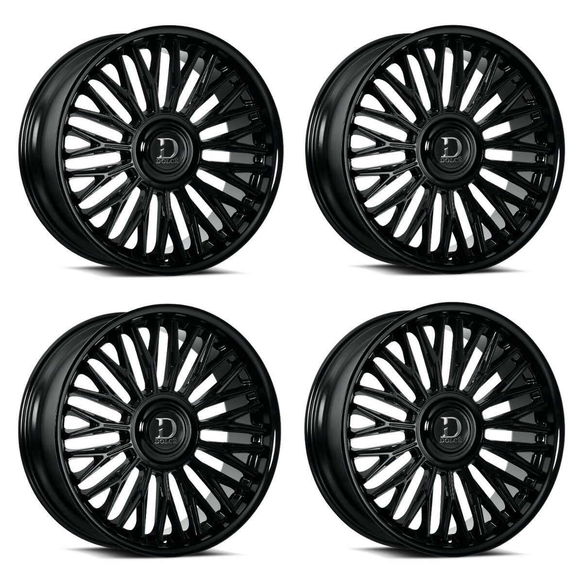 Set 4 24" Dolce Lusso 24x10 6x135 6x5.5 35mm Glossy Black Floating Cap Wheels