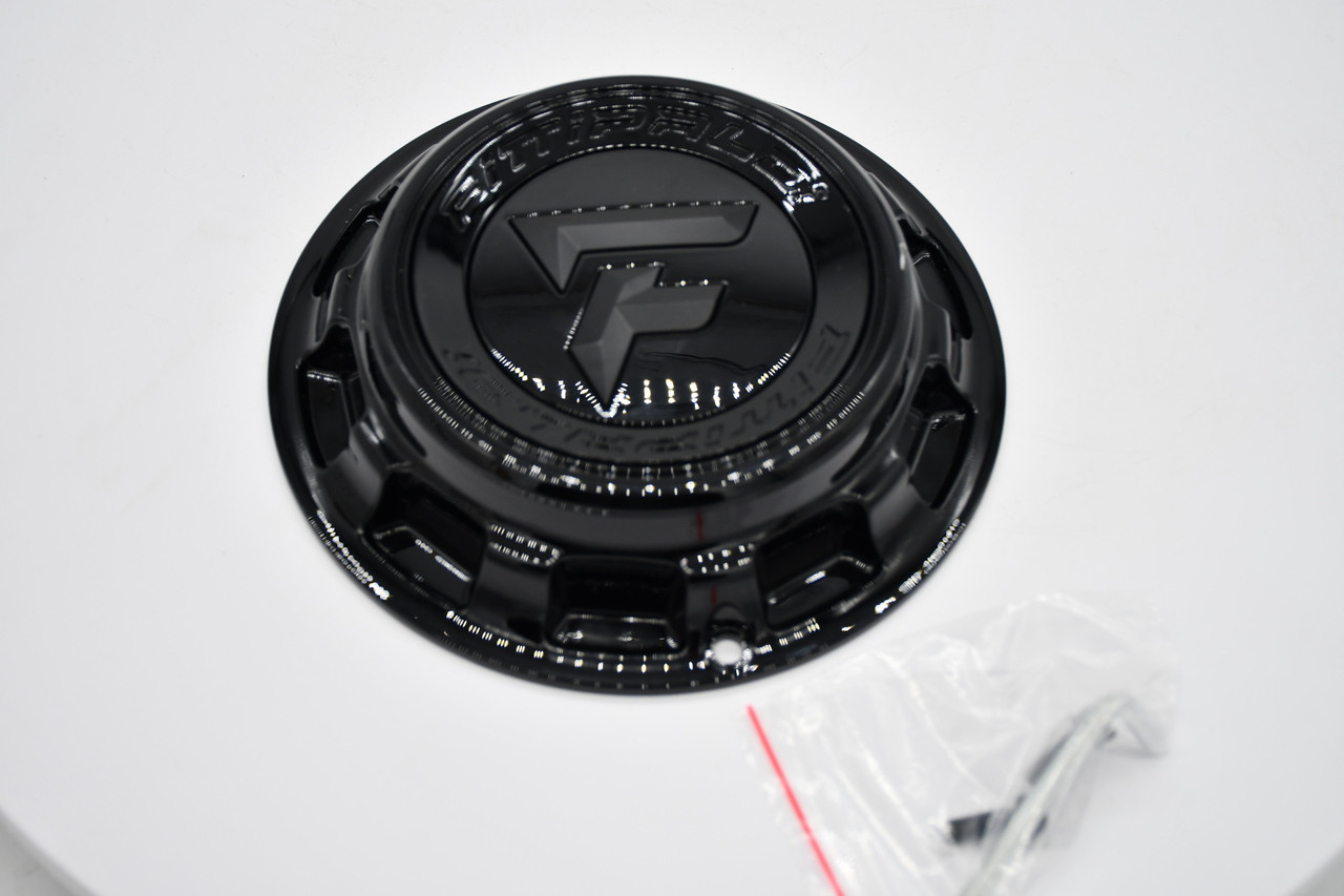 Fittipaldi Wheels gloss black floating logo wheel center cap 5 6 lug SKU CAP-FORC-6-BB24F