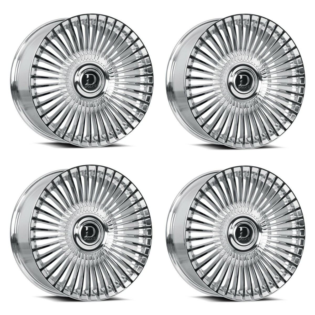 Set 4 22" Dolce Luxury Trento 22x9 5x108 5x112 35mm Chrome Floating Cap Wheels
