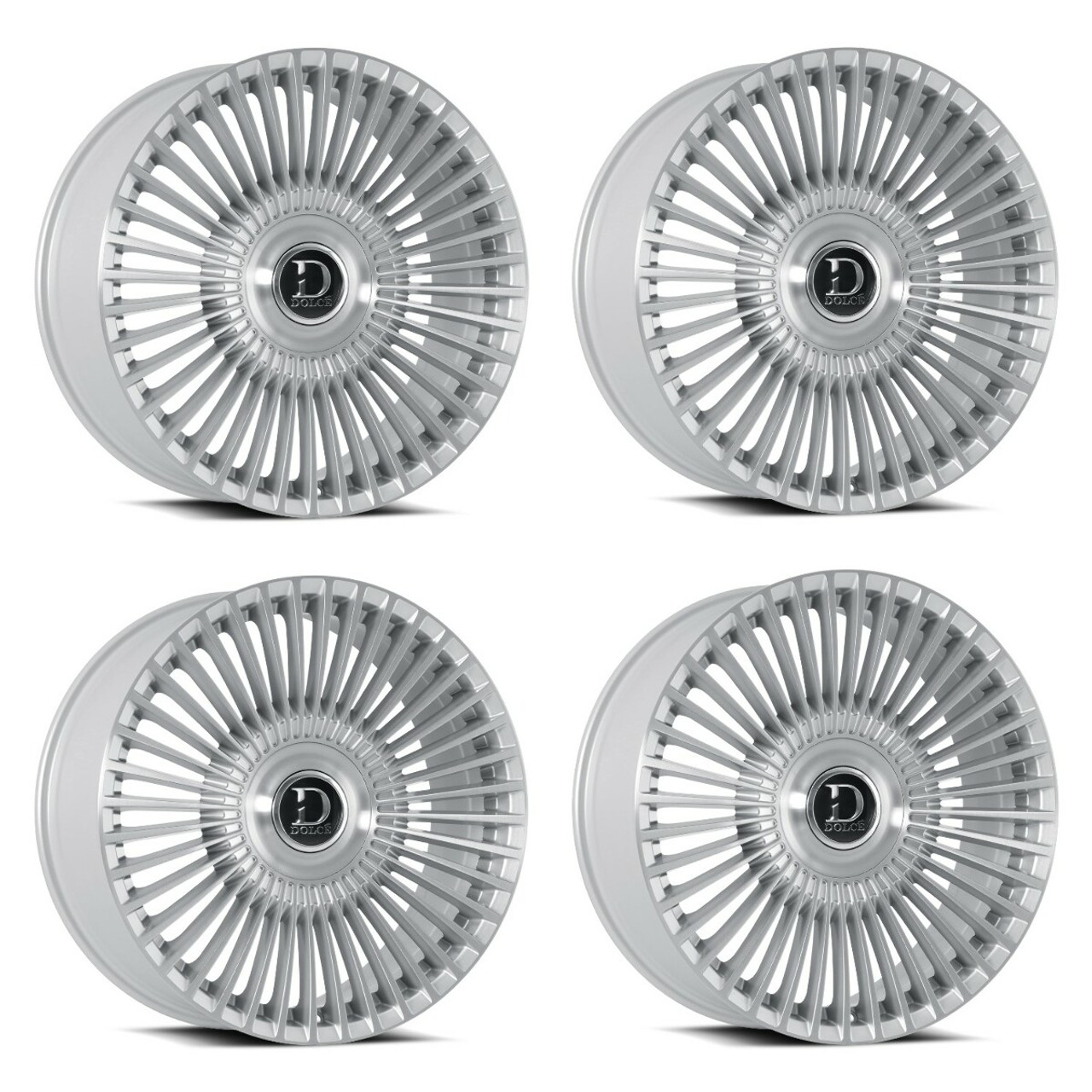Set 4 22" Dolce Trento 22x10.5 5x112 5x4.5 40mm Sliver Brush Face Floating Caps