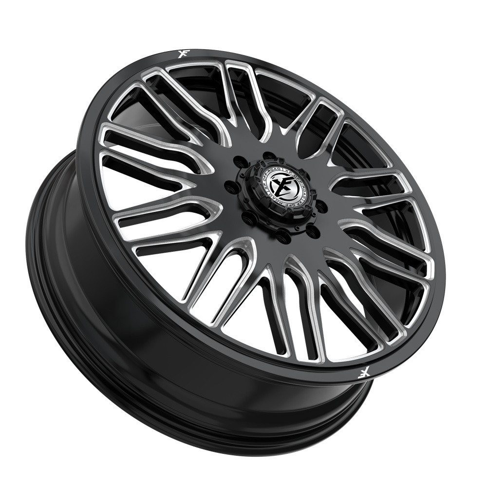 24" XF Dually XF-240 Dually Gloss Black & Milled 24x8.25 Front Wheel 8x200 110mm