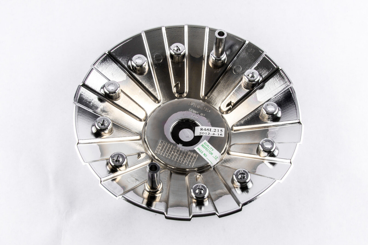 Genuine KMC XD Series 846L215 Chrome replacement center cap with chrome and red XD logo for XD778 Monster wheels. Includes mounting screws and factory bolt-on fit.