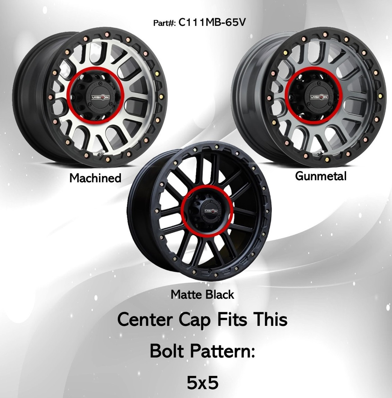 Vision Offroad C111MB-65V Matte Black 5x5 Nemesis 111 Center Cap Hub Cap